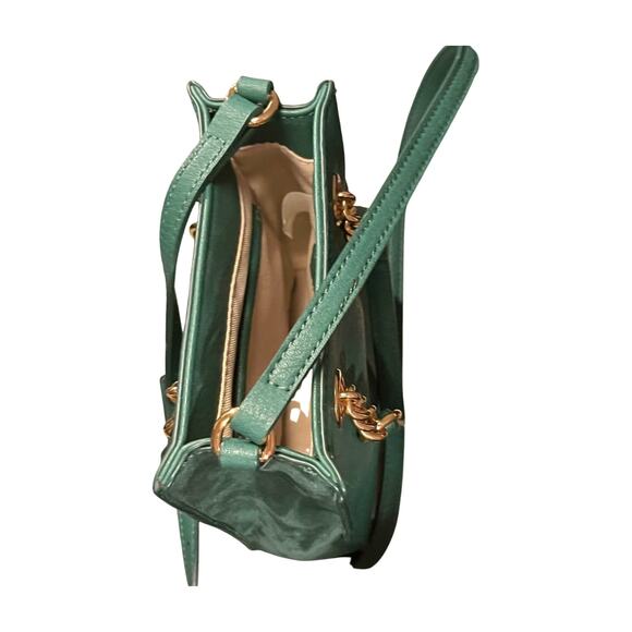 LC Lauren Conrad Kylie Green Mini Crossbody Bag Gold Chain Top Handle Purse - Picture 4 of 9